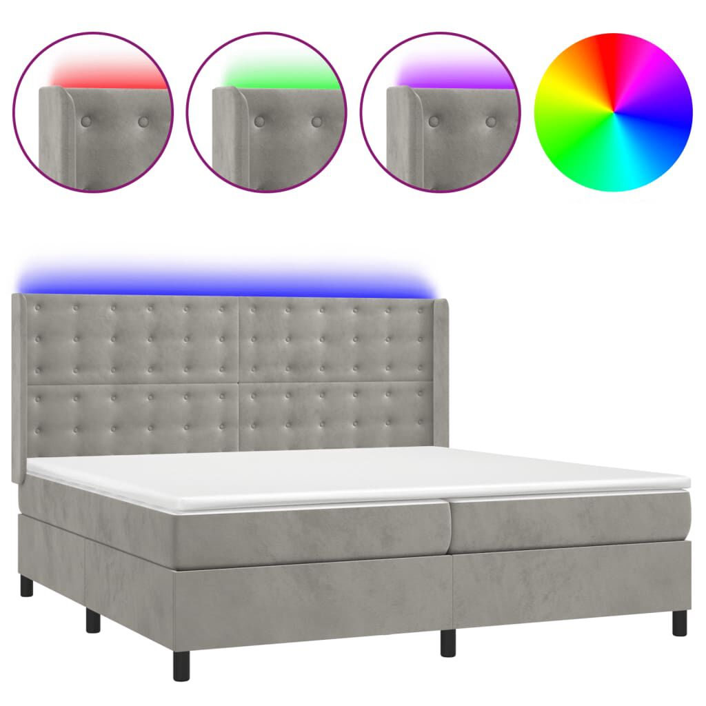 vidaXL Κρεβάτι Boxspring με Στρώμα & LED Αν.Γκρι 200x200 εκ. Βελούδινο