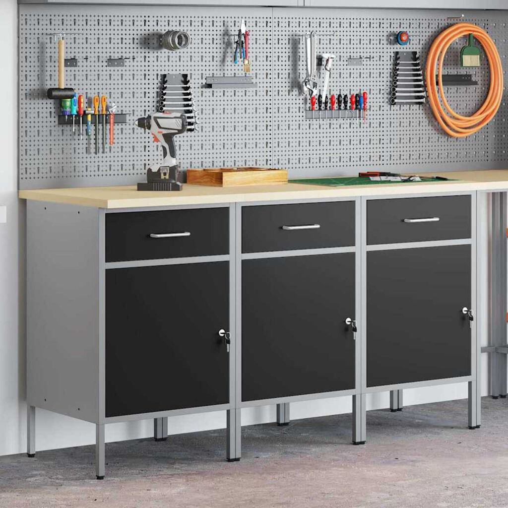 vidaXL Ντουλάπα Εργασίας 3 pcs Μαύρο και Γκρι 150 x 55 x 85 εκ