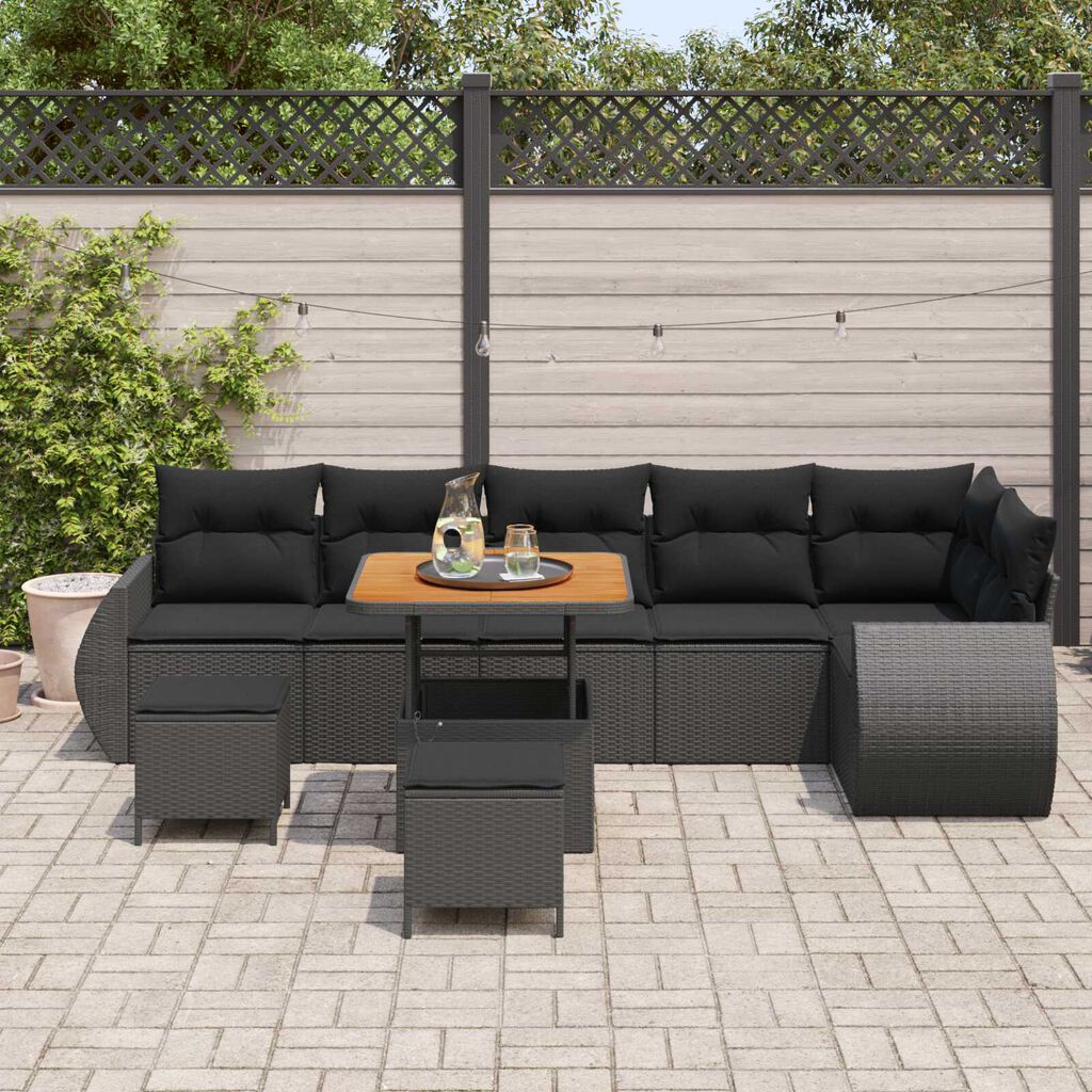 vidaXL Σετ Καναπέ Κήπου 9 pcs Μαύρο συνθετικό ρατάν