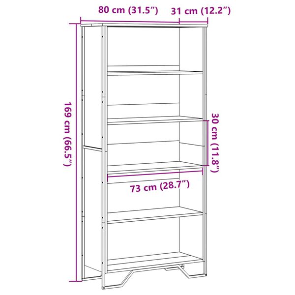 vidaXL Βιβλιοθήκη Καφέ Δρυς 80x31x169 εκ. από Επεξεργασμένο Ξύλο
