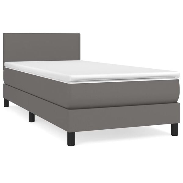vidaXL Κρεβάτι Boxspring με Στρώμα Γκρι 90x200 εκ. από Συνθετικό Δέρμα
