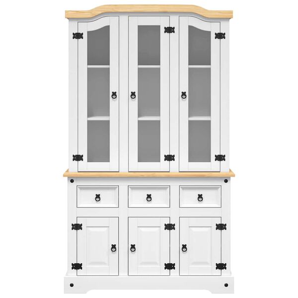 vidaXL Βιτρίνα Corona Λευκή 112 x 43 x 196 εκ. από Μασίφ Ξύλο Πεύκου