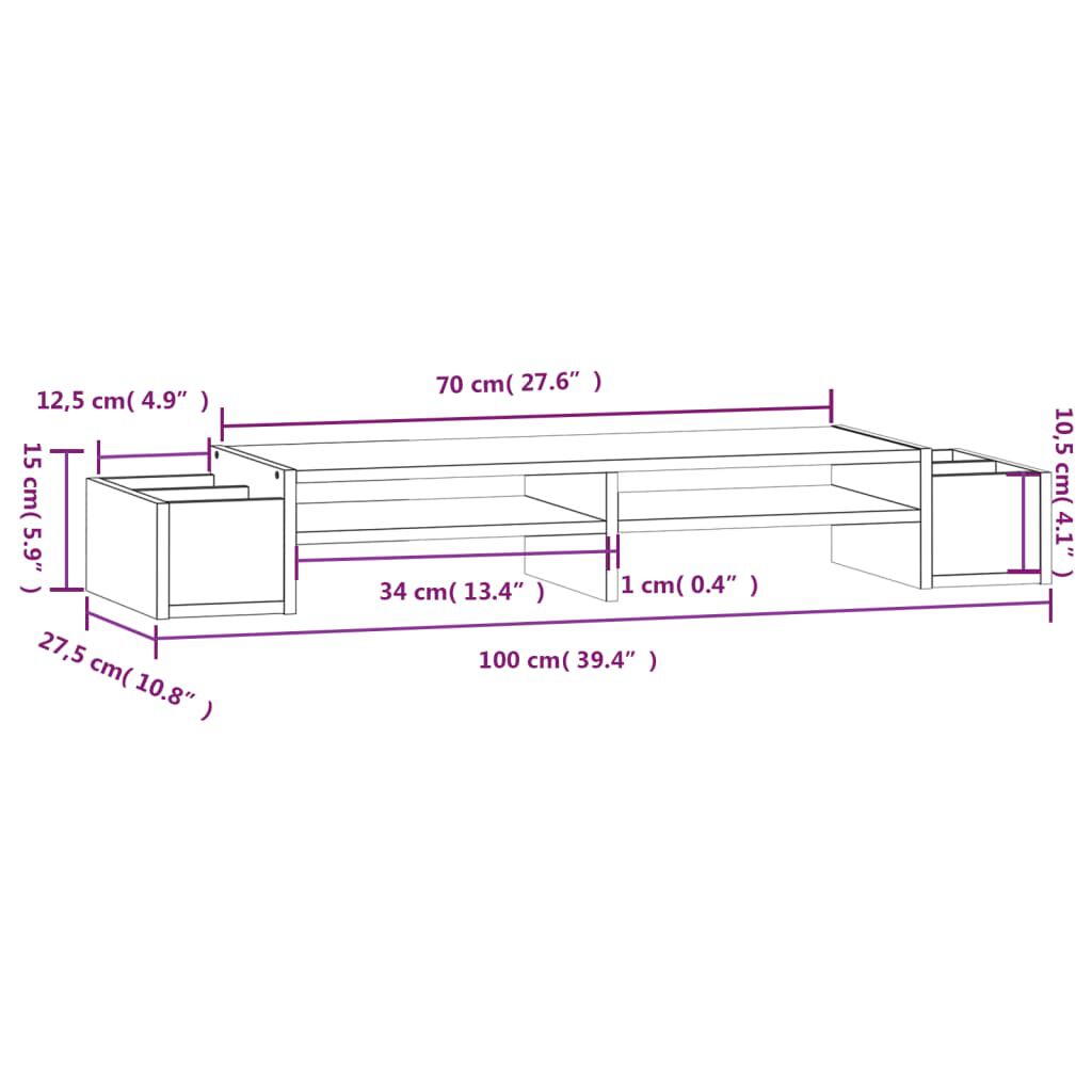 vidaXL Βάση Οθόνης Μαύρη 100x27,5x15 εκ. από Μασίφ Ξύλο Πεύκου