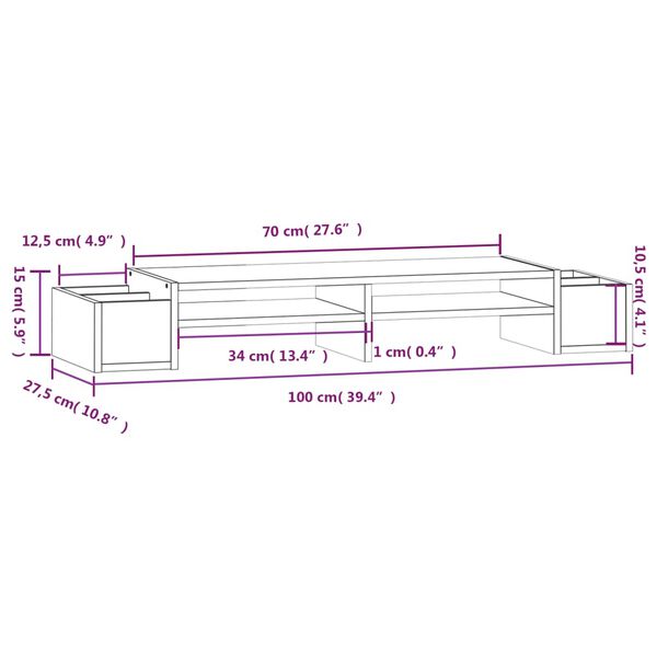 vidaXL Βάση Οθόνης Μαύρη 100x27,5x15 εκ. από Μασίφ Ξύλο Πεύκου