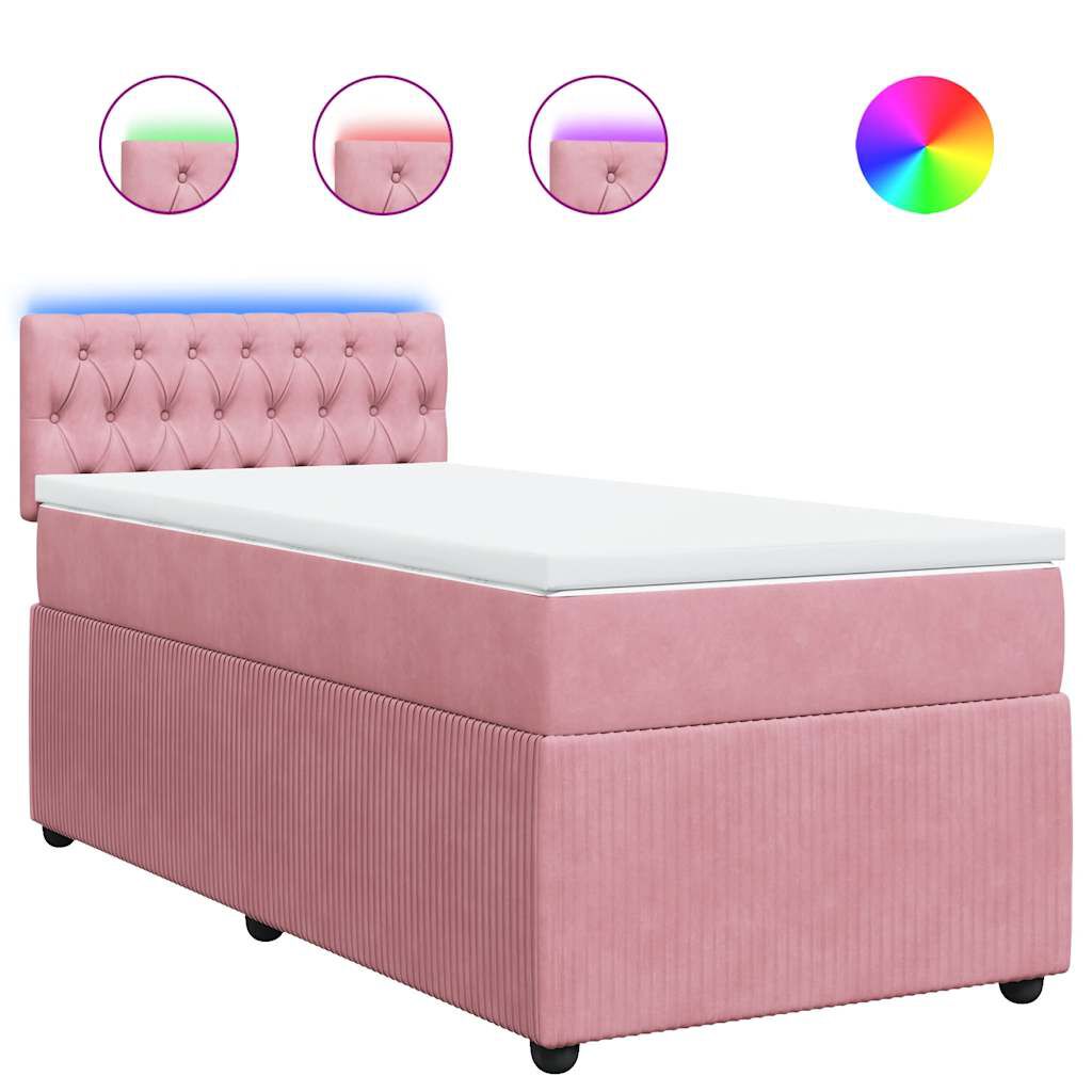 vidaXL Κρεβάτι Boxspring με Στρώμα Ροζ 100x200 εκ. Βελούδινο