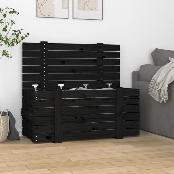 vidaXL Κουτί Αποθήκευσης Μαύρα 91x40,5x42 εκ. Μασίφ Ξύλο Πεύκου