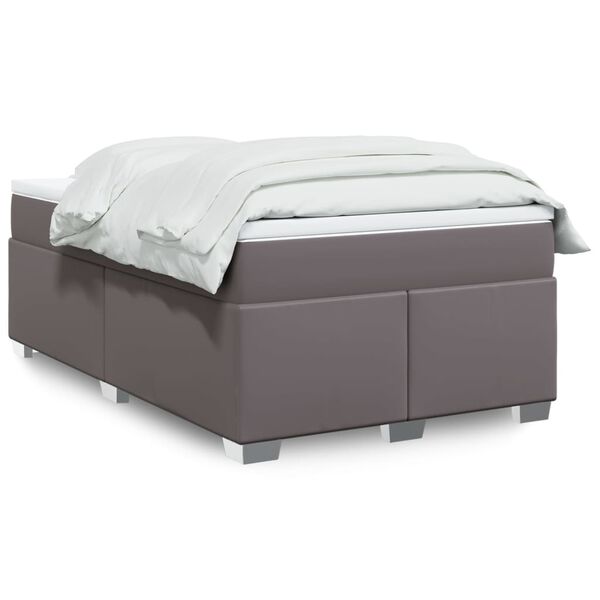 vidaXL Κρεβάτι Boxspring με Στρώμα Γκρι 120x200εκ. από Συνθετικό Δέρμα