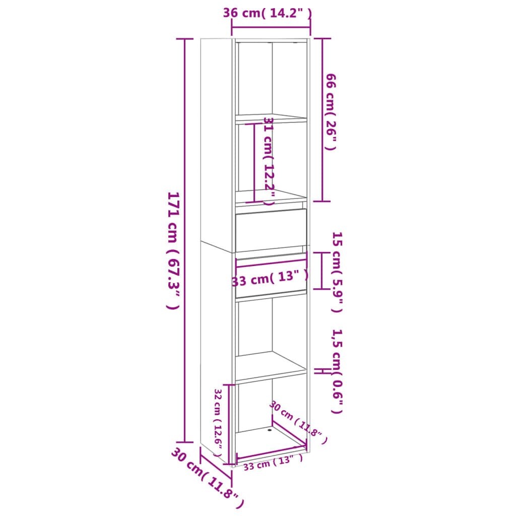 vidaXL Βιβλιοθήκη Λευκή 36 x 30 x 171 εκ. από Επεξ. Ξύλο