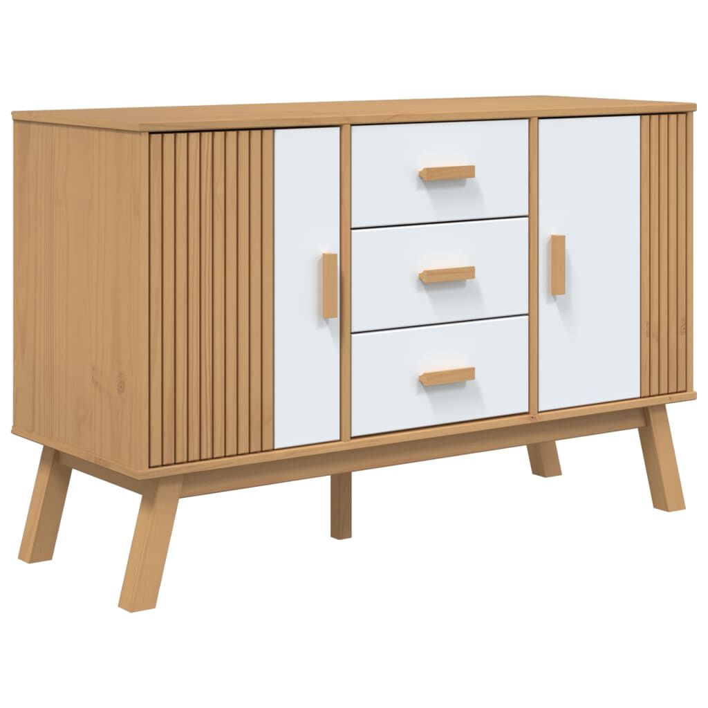 vidaXL Μπουφές OLDEN Λευκό & Καφέ 114x43x73,5 εκ. Μασίφ Ξύλο Πεύκου