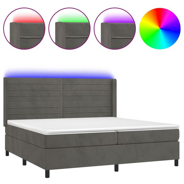 vidaXL &Kappa;&rho;&epsilon;&beta;ά&tau;&iota; Boxspring &mu;&epsilon; &Sigma;&tau;&rho;ώ&mu;&alpha; & LED &Sigma;&kappa;. &Gamma;&kappa;&rho;&iota; 200x200&epsilon;&kappa;. &Beta;&epsilon;&lambda;&omicron;ύ&delta;&iota;&nu;&omicron;