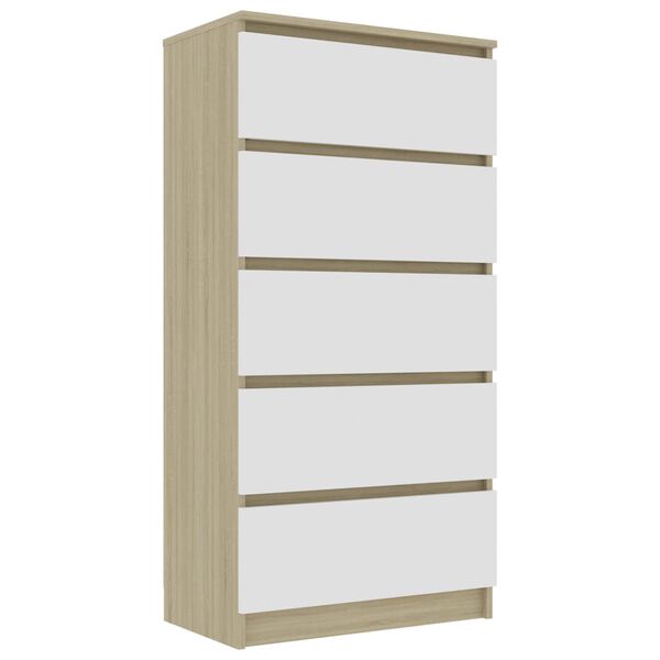 vidaXL Συρταριέρα Λευκή/Sonoma Δρυς 60 x 35 x 121 εκ. από Επεξ. Ξύλο
