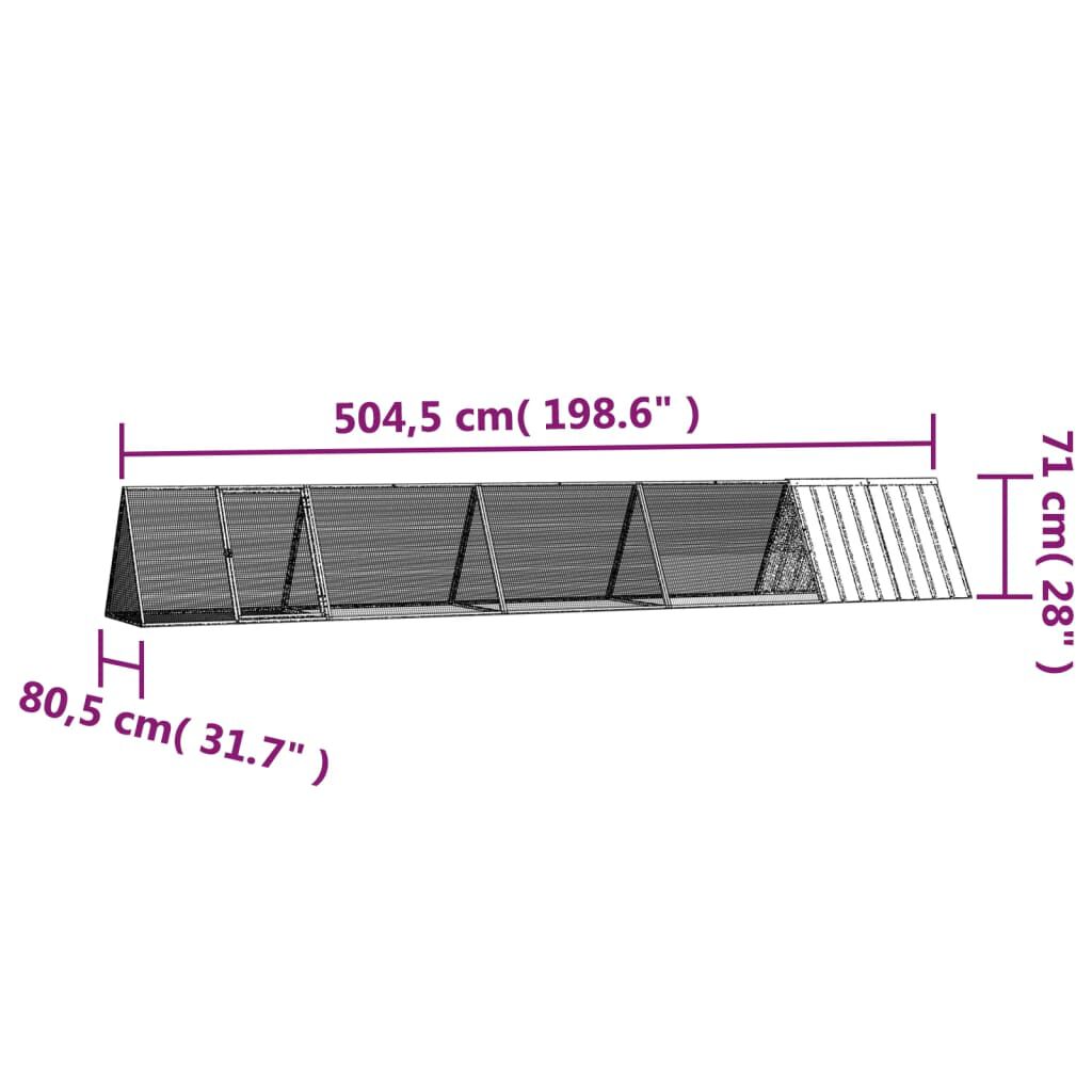 vidaXL Κλουβί Κουνελιών Ανθρακί 504,5x80,5x71 εκ Γαλβανισμένος Χάλυβας