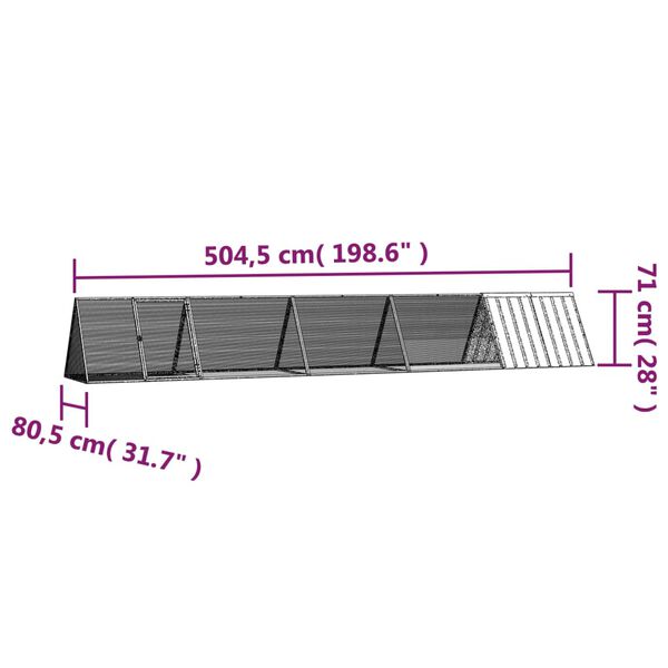 vidaXL Κλουβί Κουνελιών Ανθρακί 504,5x80,5x71 εκ Γαλβανισμένος Χάλυβας