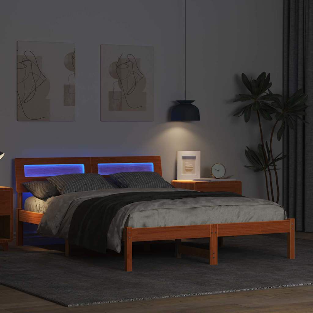 vidaXL Σκελετός Κρεβατιού Καφέ κεριού 135 x 190 cm Μασίφ ξύλο πεύκου