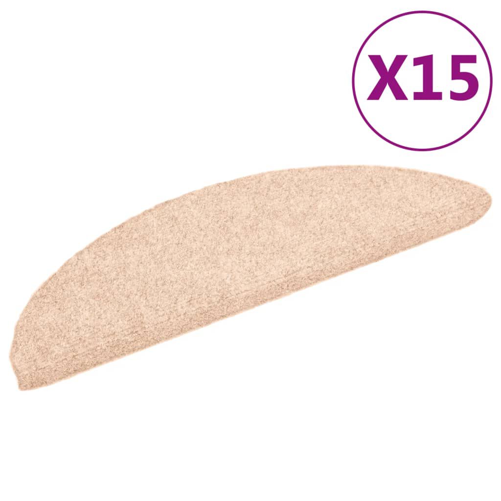 vidaXL Πατάκια Σκάλας Αυτοκόλλητα 15 τεμ Κρέμα 56x17x3εκ. Βελονιασμένο