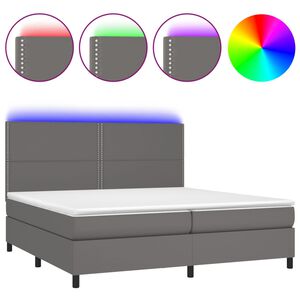 vidaXL Κρεβάτι Boxspring με Στρώμα & LED Γκρι 200x200 εκ. Συνθ. Δέρμα