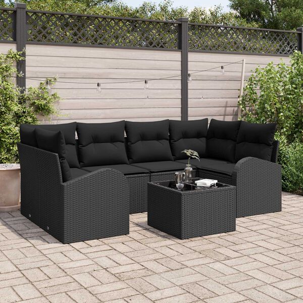 vidaXL Σετ Καναπέ Κήπου 7 pcs Μαύρο 55 x 55 x 37 εκ Πολυ ράταν