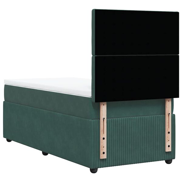 vidaXL Κρεβάτι Boxspring με Στρώμα Σκούρο Πράσινο 90x200 εκ. Βελούδινο