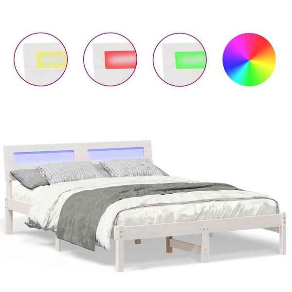 vidaXL Σκελετός Κρεβατιού Λευκό 140 x 190 cm Μασίφ ξύλο πεύκου