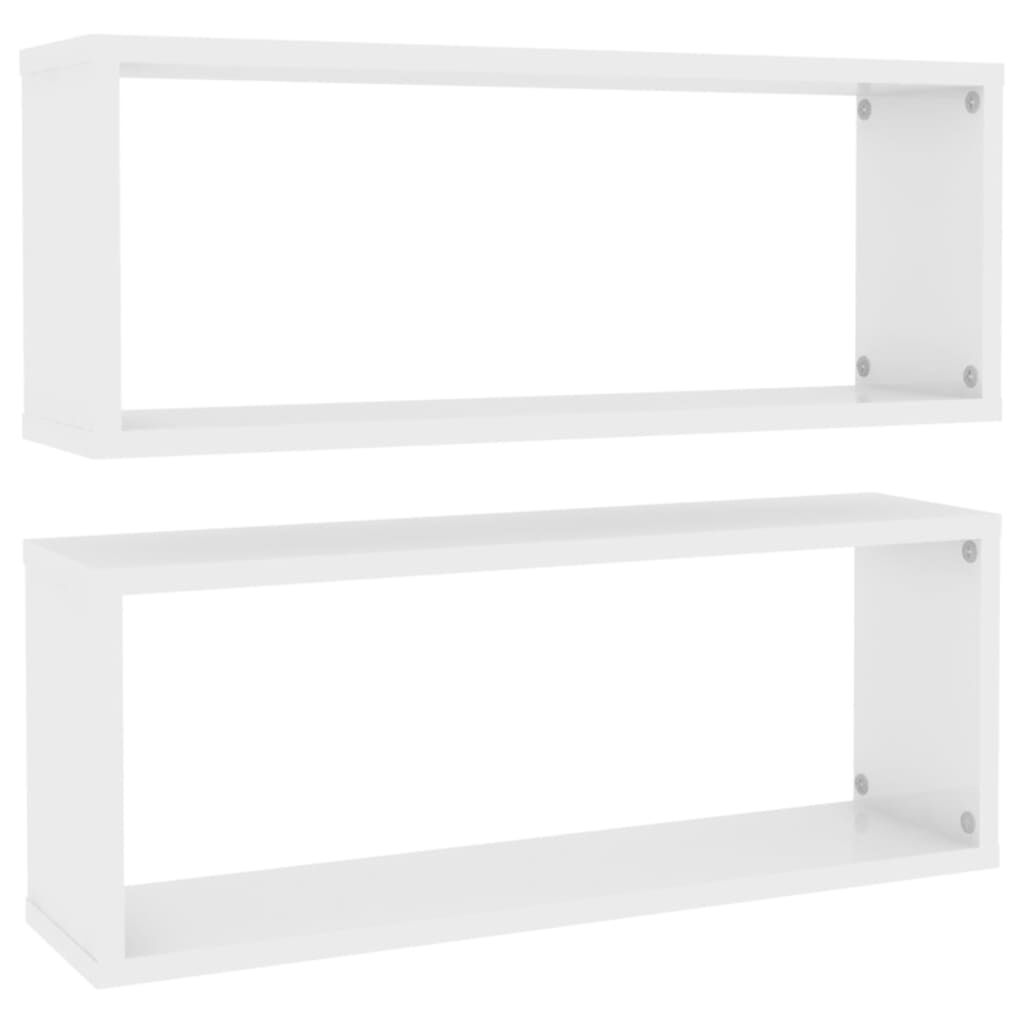 vidaXL Ράφια Κύβοι Τοίχου 2 τεμ. Γυαλ. Λευκό 60x15x30 εκ. Επεξ. Ξύλο