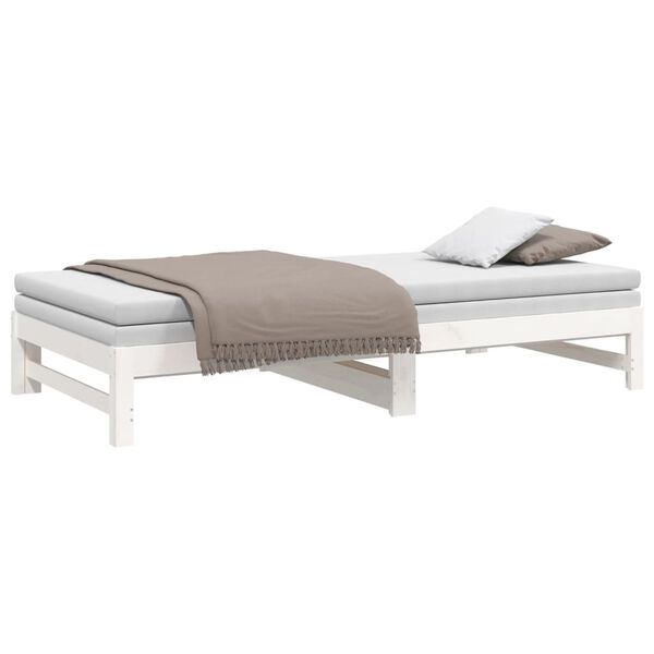 vidaXL Καναπές Κρεβάτι Συρόμενος Λευκός 2x(100x200) εκ. Μασίφ Πεύκο