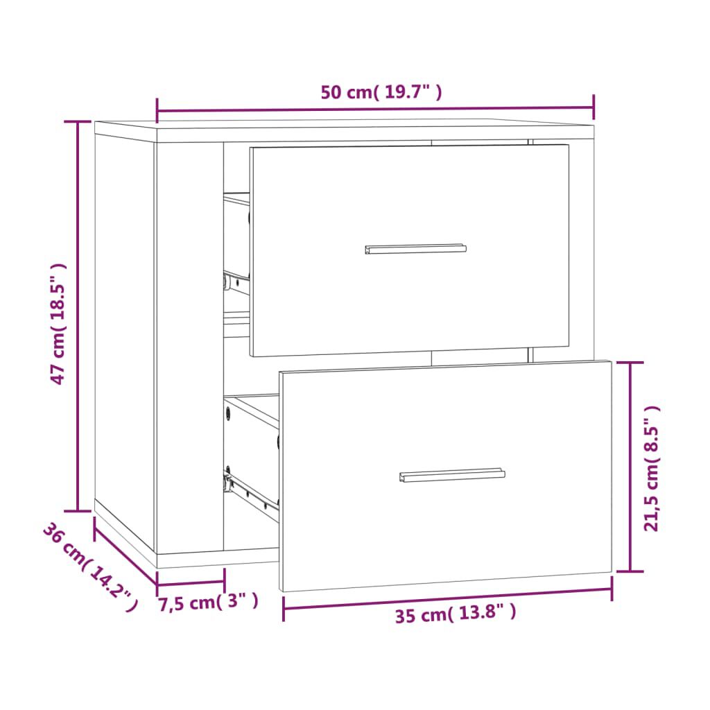 vidaXL Κομοδίνα Επιτοίχιο Sonoma Δρυς 50x36x47 εκ.