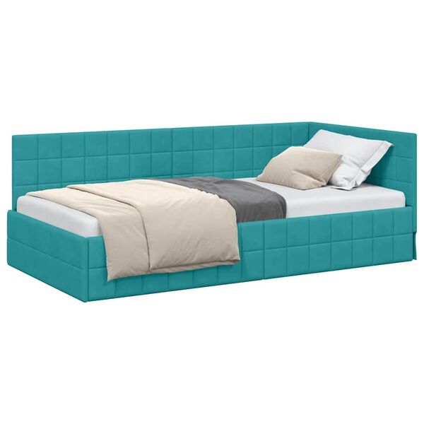vidaXL Κρεβάτι Γωνίας με κεφαλάρι Τιρκουάζ 90 x 190 cm Βελούδο