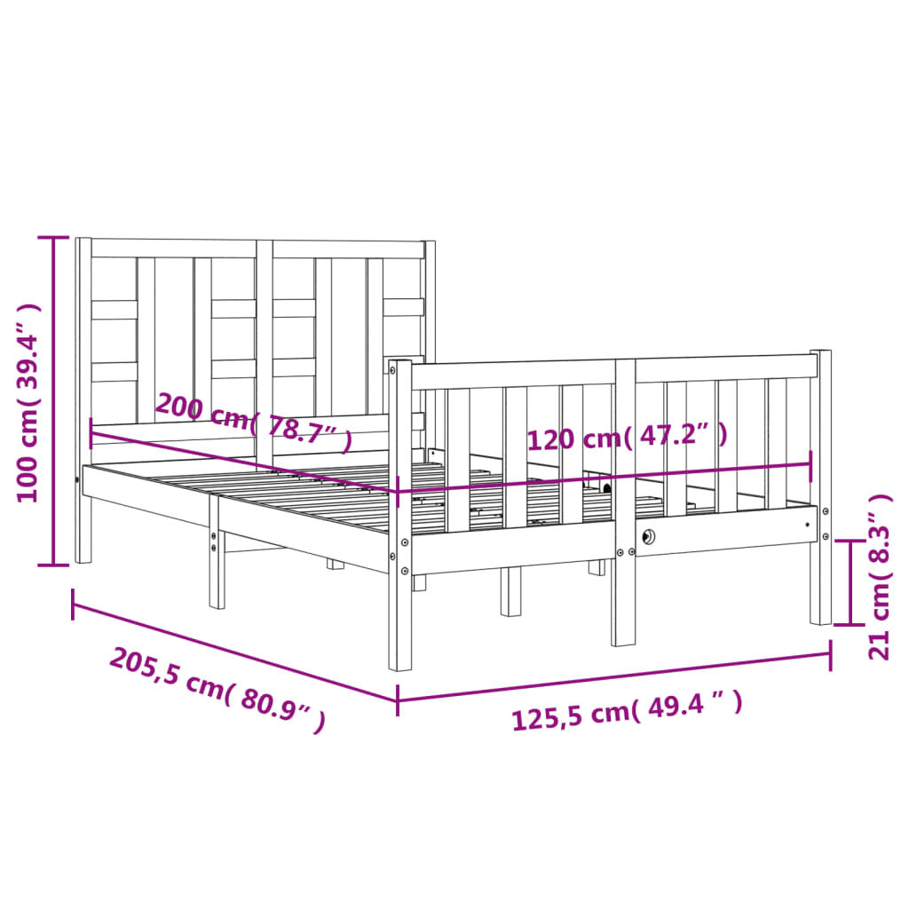 vidaXL Σκελετός Κρεβατιού Χωρίς Στρώμα 120x200 εκ Μασίφ Ξύλο Πεύκου