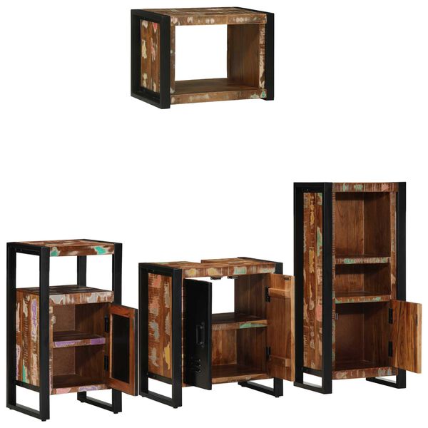 vidaXL Σετ Επίπλων Μπάνιου 4 pcs Πολύχρωμο Στερεό ανακτημένο ξύλο