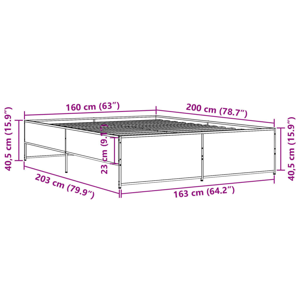 vidaXL Πλαίσιο Κρεβατιού Μαύρο 160 x 200 εκ. Επεξ. Ξύλο & Μέταλλο