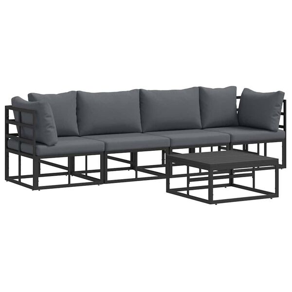 vidaXL Σετ Καναπέ Κήπου με μαξιλάρι 5 pcs Μαύρο Αλουμίνιο