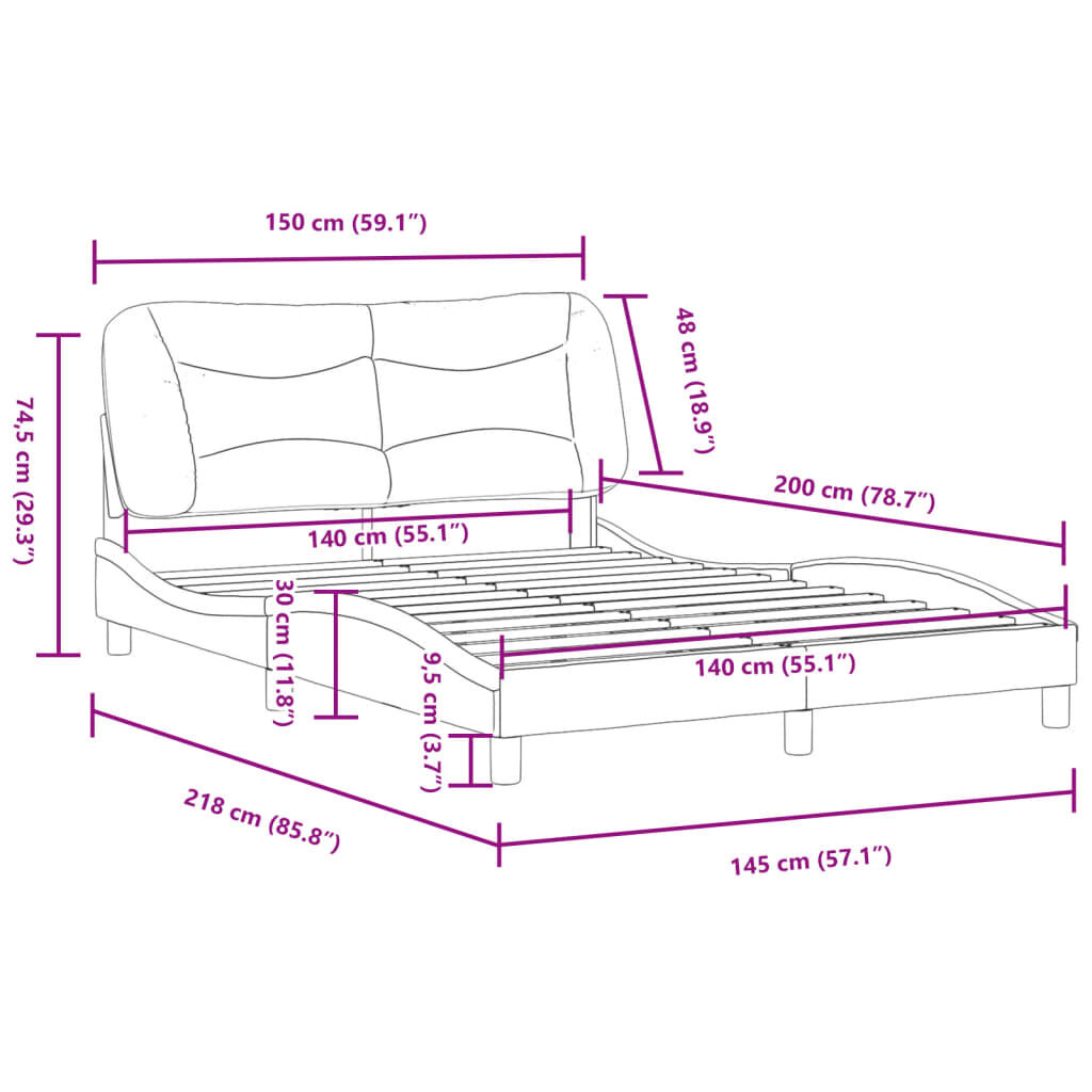 vidaXL Πλαίσιο Κρεβατιού με Κεφαλάρι Γκρι 140x200 εκ. Συνθετικό Δέρμα