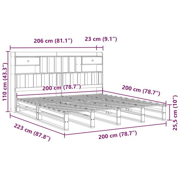 vidaXL Κρεβάτι Βιβλιοθήκη Χωρίς Στρώμα 200x200 εκ Μασίφ Ξύλο Πεύκου