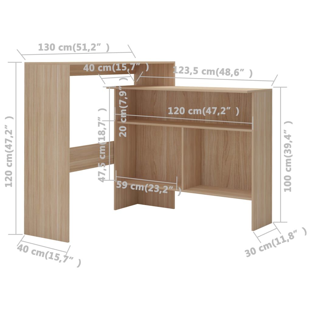 vidaXL Τραπέζι Μπαρ με 2 Επιφάνειες Χρώμα Δρυός 130 x 40 x 120 εκ.