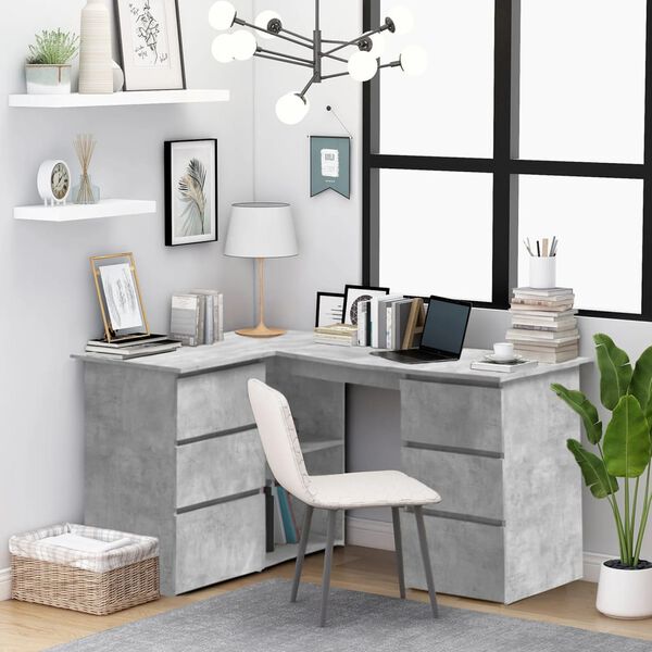 vidaXL Γραφείο Γωνιακό Γκρι Σκυροδέματος 145x100x76 εκ. Επεξ. Ξύλο
