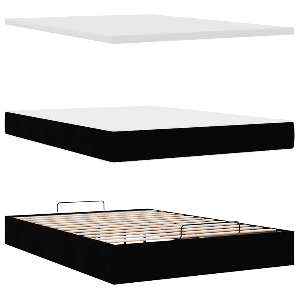 vidaXL Οθωμανικό κρεβάτι με στρώμα Μαύρο 140x190cm Ύφασμα
