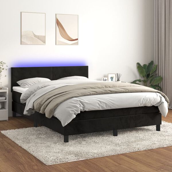 vidaXL &Kappa;&rho;&epsilon;&beta;ά&tau;&iota; Boxspring &mu;&epsilon; &Sigma;&tau;&rho;ώ&mu;&alpha; & LED &Mu;&alpha;ύ&rho;&omicron; 140x190 &epsilon;&kappa;. &Beta;&epsilon;&lambda;&omicron;ύ&delta;&iota;&nu;&omicron;