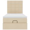 vidaXL Οθωμανικό κρεβάτι με στρώμα & LEDs Cream 90x190cm ύφασμα