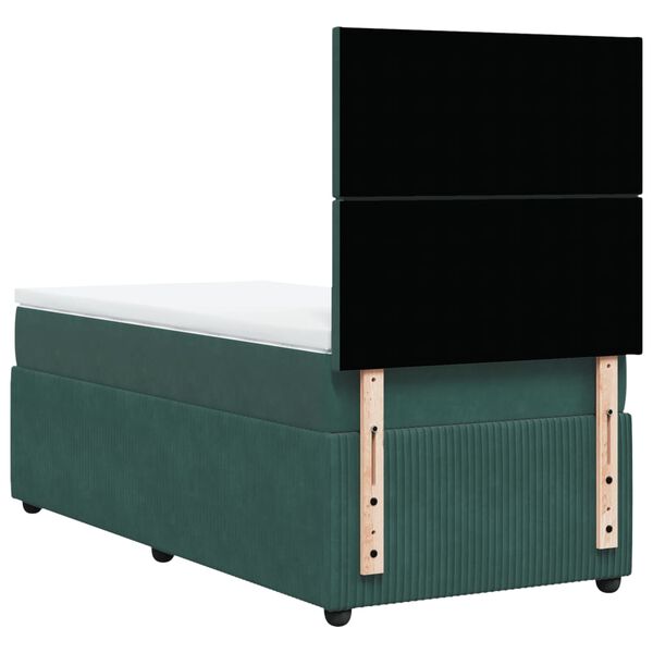 vidaXL Κρεβάτι Boxspring με Στρώμα Σκούρο Πράσινο 90x190 εκ. Βελούδινο