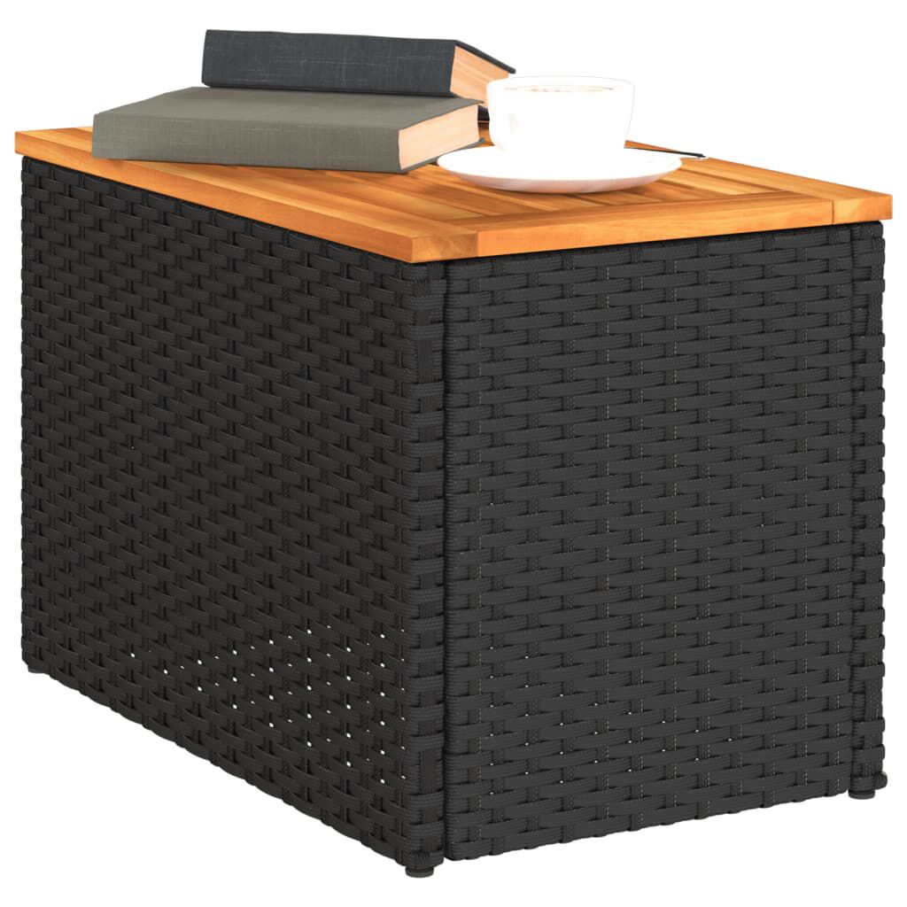 vidaXL Τραπεζάκια Κήπου 2 τεμ. Μαύρα 55x34x37εκ. Συνθ.Ρατάν/Μασίφ Ξύλο