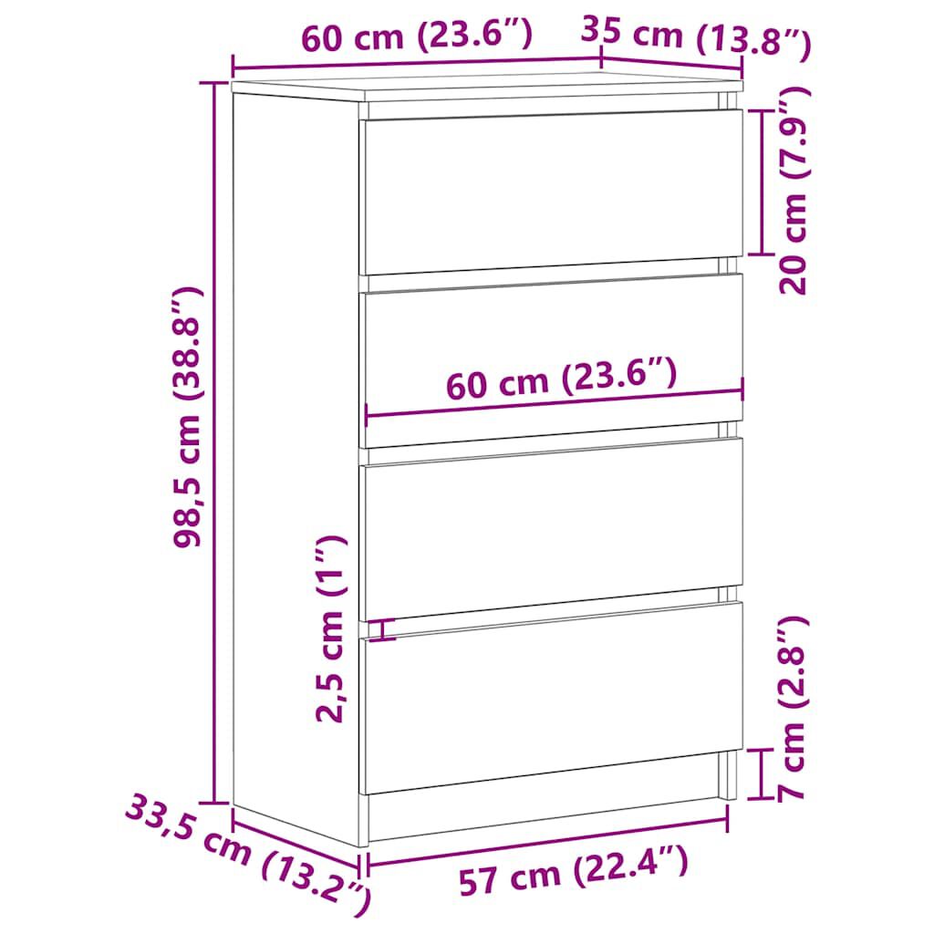 vidaXL Μπουφές Τεχνίτης Δρυς 60x35x98,5 εκ Ξύλο μηχανής
