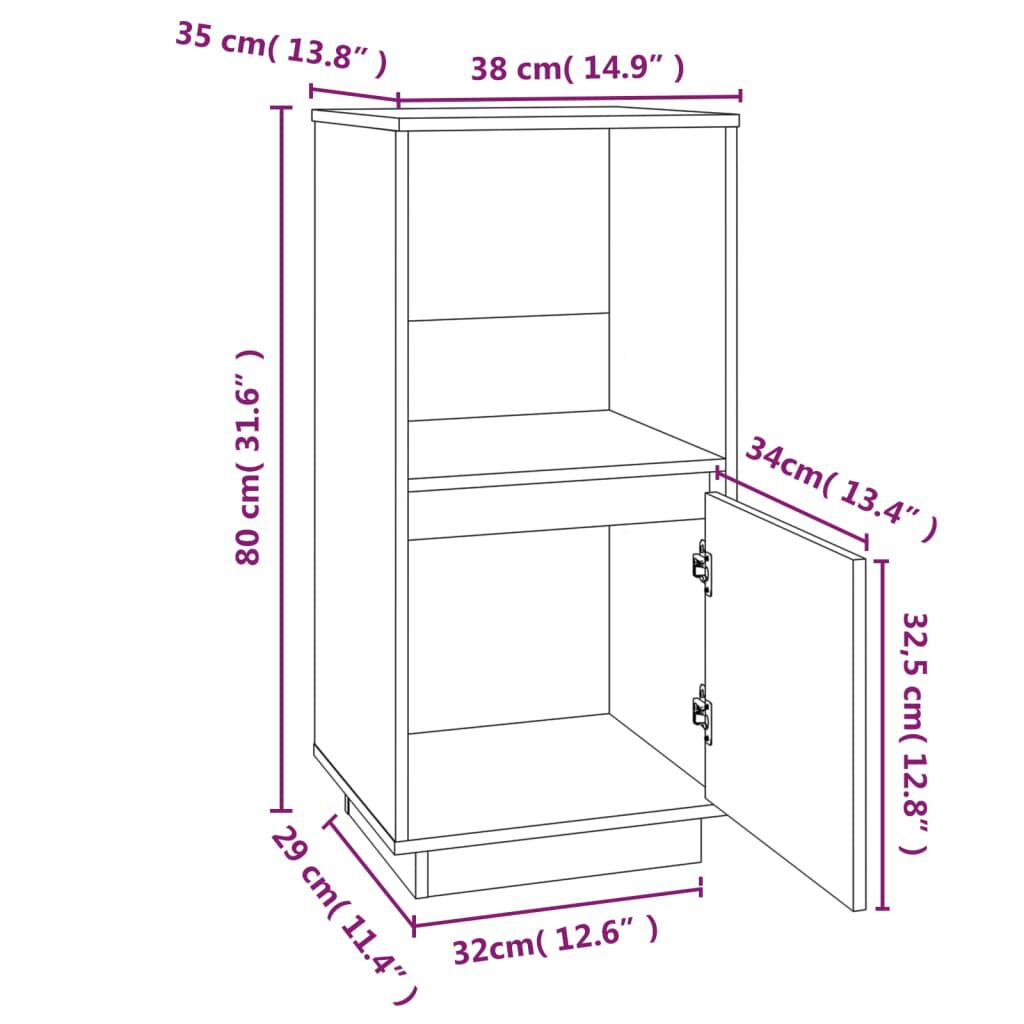 vidaXL Ντουλάπι Λευκό 38 x 35 x 80 εκ. από Μασίφ Ξύλο Πεύκου