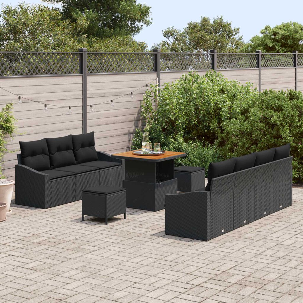 vidaXL Σετ Καναπέ Κήπου με μαξιλάρι 10 pcs Μαύρο 80 x 80 x 71 cm