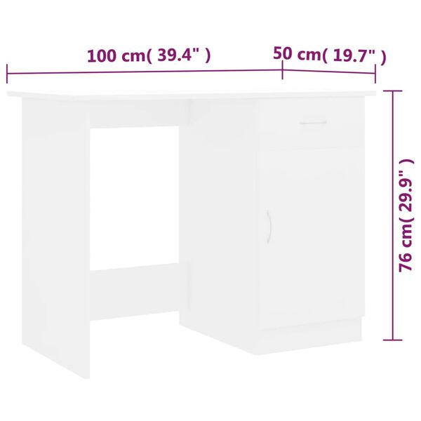 vidaXL Γραφείο Λευκό 100 x 50 x 76 εκ. από Επεξ. Ξύλο