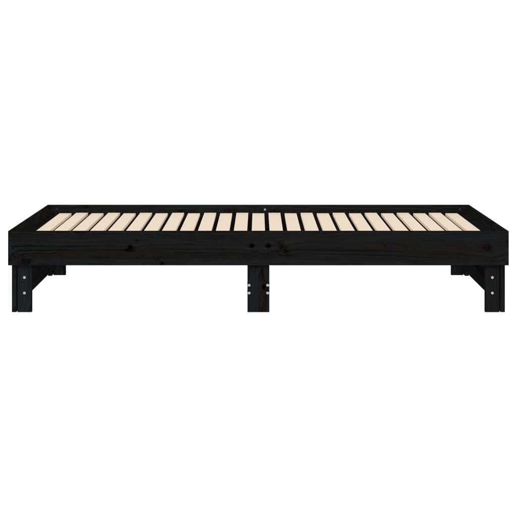 vidaXL Καναπές Κρεβάτι Συρόμενος Μαύρος 2x(100x200)εκ. από Μασίφ Πεύκο