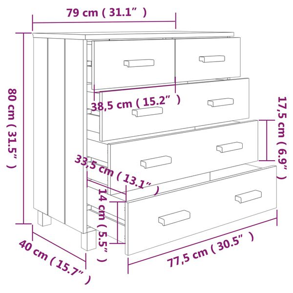 vidaXL Ντουλάπι HAMAR Λευκό 79 x 40 x 80 εκ. από Μασίφ Ξύλο Πεύκου