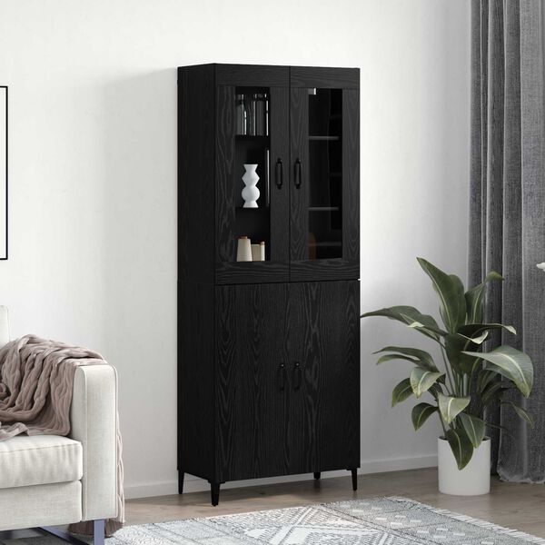 vidaXL Highboard 2 pcs &Mu;&alpha;ύ&rho;&eta; &Omicron;&xi;&upsilon;ά &Epsilon;&pi;&epsilon;&xi;&epsilon;&rho;&gamma;&alpha;&sigma;&mu;έ&nu;&omicron; &xi;ύ&lambda;&omicron;