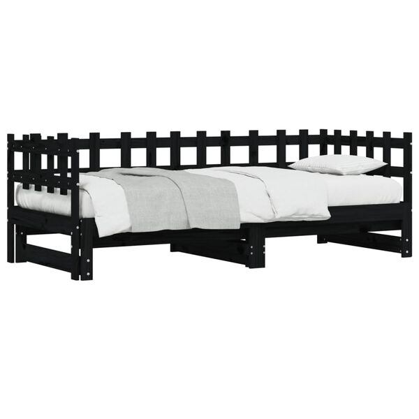 vidaXL Καναπές Κρεβάτι Συρόμενος Μαύρος 2x(90x200) εκ. από Μασίφ Πεύκο