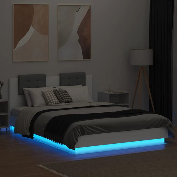 vidaXL Πλαίσιο Κρεβατιού με Κεφαλάρι και LED Λευκό 120 x 200 εκ.
