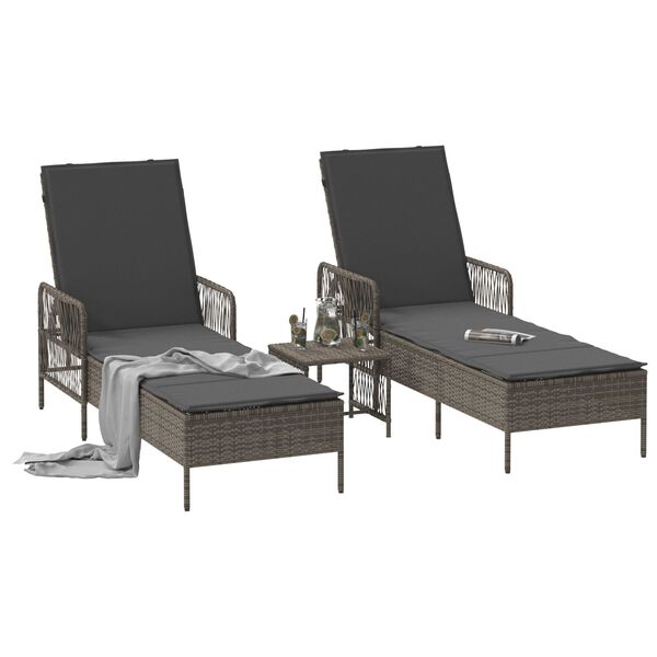 vidaXL Ξαπλώστρα 2-πρόσωπο 2 pcs Γκρι 35 x 35 x 32 εκ. συνθετικό ρατάν